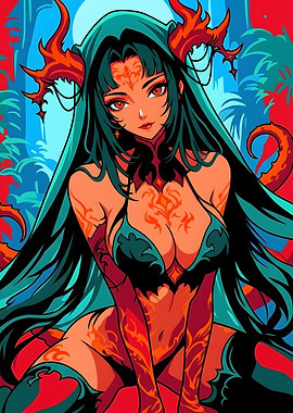 Fiery Demon Girl Anime Illustration