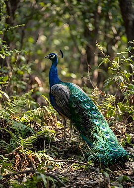 Majestic Peacock in Forest Setting