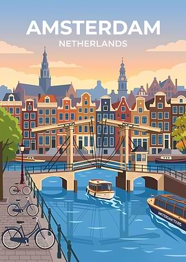 Amsterdam Netherlands Travel Poster