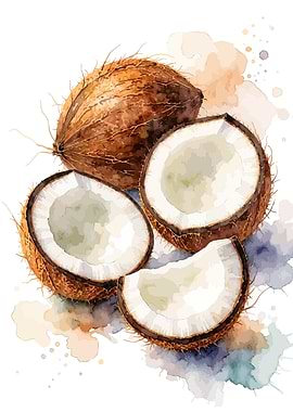 Watercolor Coconut Illustration