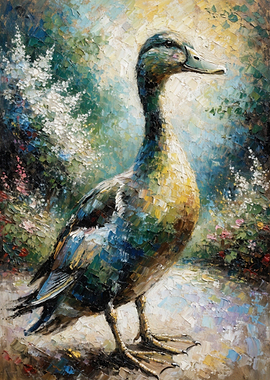 Impressionist Oil Painting of a Duck