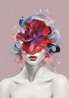Surreal Portrait with Hibiscus Flower