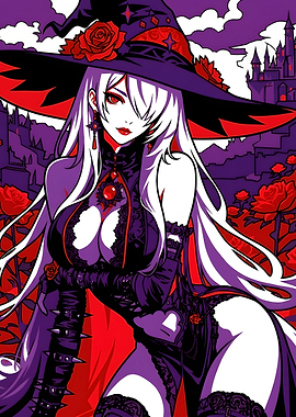 Elegant Gothic Witch with Red Roses