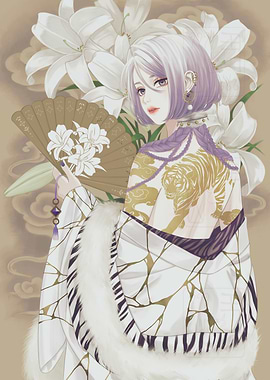 Elegant Anime Girl with Tiger Tattoo