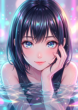 Anime Girl Relaxing in Water