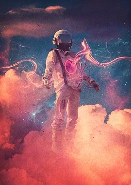 Astronaut Floating in Ethereal Nebula