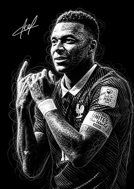 Kylian Mbappe Scribble Art Portrait