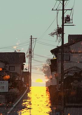 Golden Sunset on Japanese Street
