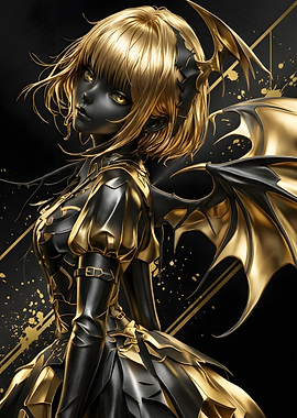 Golden Demon Girl Digital Art