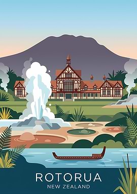 Rotorua New Zealand Travel Poster