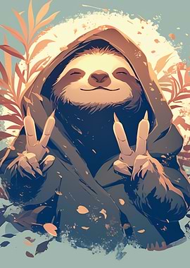 Peaceful Sloth in a Hooded Cloak