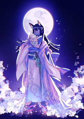 Anthro wolf Hime Under Moon