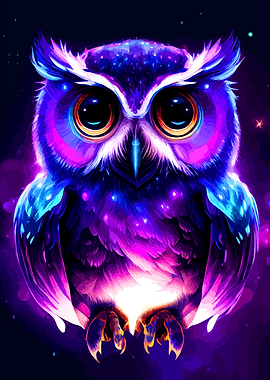 Neon Galaxy Owl Digital Art