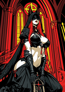 Gothic Anime Warrior in Cathedral