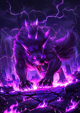 Electric Purple Lightning Wolf Beast