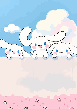 Three Cinnamoroll Characters Peeking Over Wall