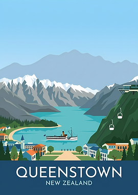 Queenstown New Zealand Travel Poster