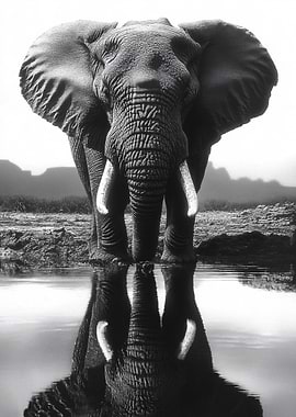 Majestic African Elephant Reflection