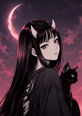 Anime Demon and Cat