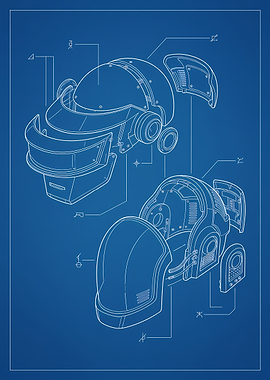 Daft Punk Helmet Blueprint Art