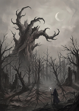 Wizard in a Dark Haunted Forest