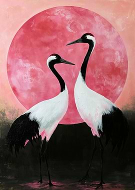Two Cranes Before Pink Moon