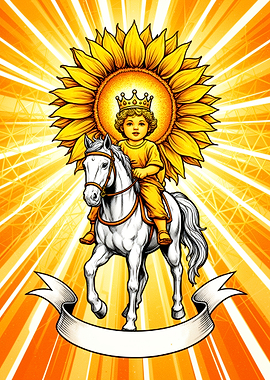 Royal Child Riding Horse with Sunflower