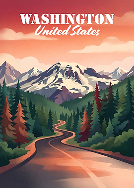 Washington State Mountain Travel Poster