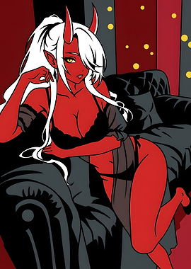 Red Demon Girl Anime Illustration