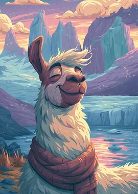 Happy Llama in Mountain Landscape
