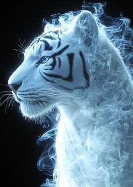 Ethereal White Tiger in Blue Smoke