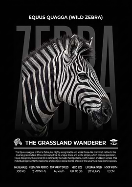 Equus Quagga wild Zebra Educational Poster