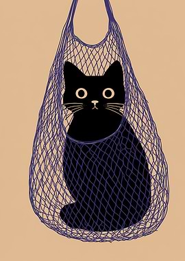 Black Cat in Mesh Bag