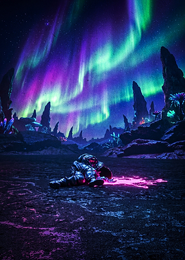 Fallen Astronaut Under Alien Aurora