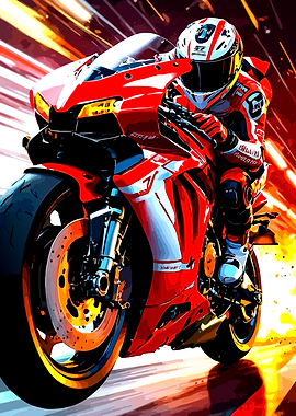 Red Sportbike Racing at High Speed