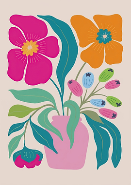 Colorful Abstract Floral Vase Illustration