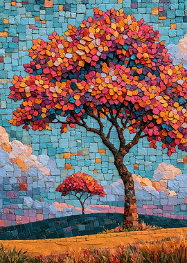 Vibrant Mosaic Autumn Tree Landscape