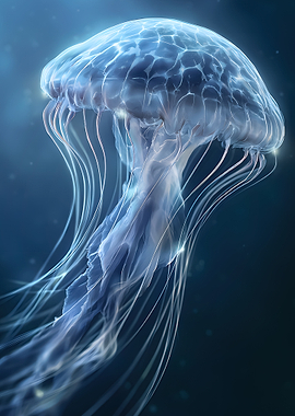 Glowing Translucent Jellyfish in Deep Sea