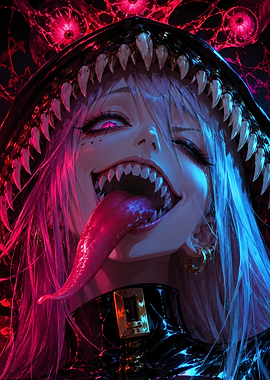 Menacing Anime Girl with Sharp Teeth