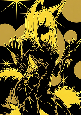 Golden Fox Girl Silhouette Art