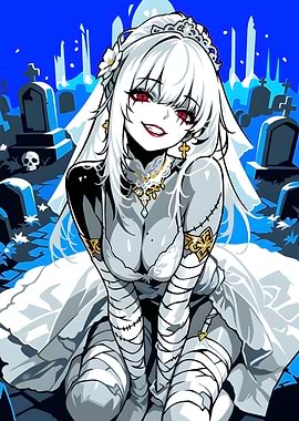 Anime Bride in a Graveyard