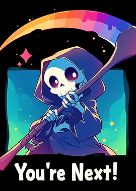 Cute Grim Reaper with Rainbow Scythe
