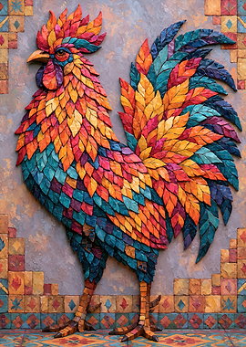 Vibrant Mosaic Rooster Wall Art
