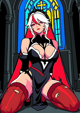 Anime Nun Character in Gothic Cathedral