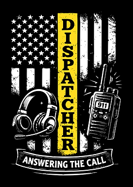 911 Dispatcher Thin Gold Line Graphic