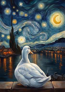 Duck in Starry Night Style animal