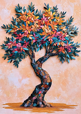 Colorful Mosaic Olive Tree Art