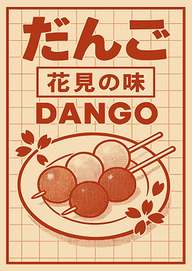 Vintage Japanese Dango Poster Retro Sakura Wall Art Traditional Dessert Print