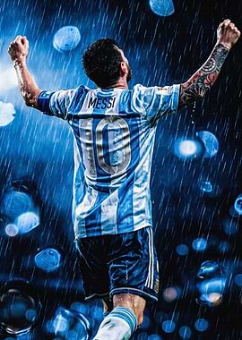 Lionel Messi Celebrating in the Rain