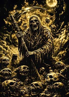 Grim Reaper Amidst Skulls